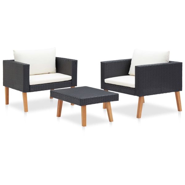 Set Divani Da Giardino 3 Pz Con Cuscini In Polyrattan Nero - Image 3