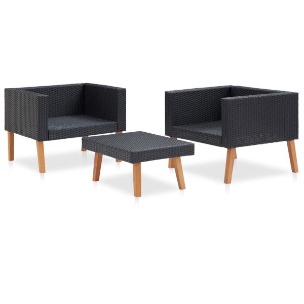 Set Divani Da Giardino 3 Pz Con Cuscini In Polyrattan Nero - Image 4