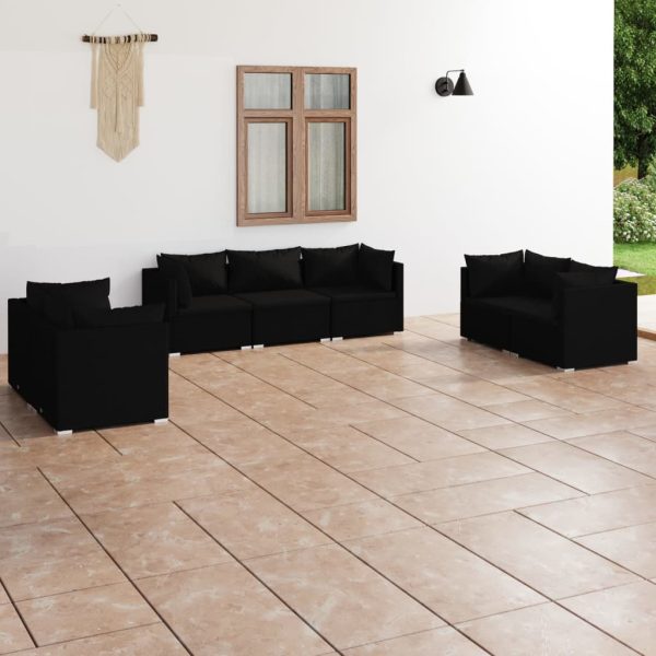 Set Divani Da Giardino 7 Pz Con Cuscini In Polyrattan Nero