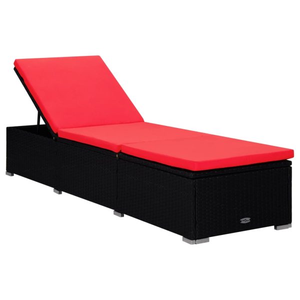 Lettino Prendisole Con Cuscino E Tavolino In Polyrattan Rosso - Image 3