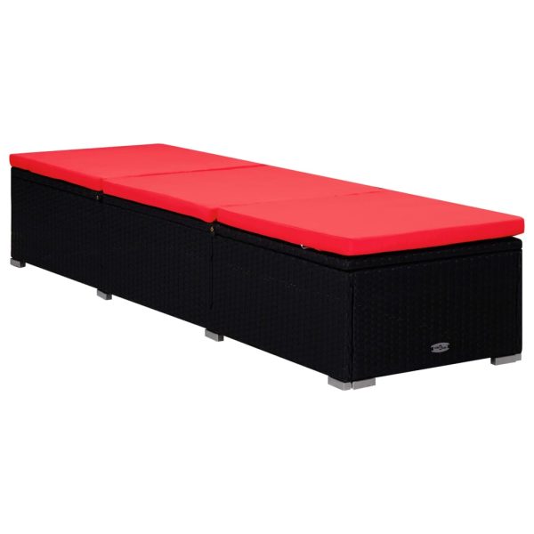 Lettino Prendisole Con Cuscino E Tavolino In Polyrattan Rosso - Image 4