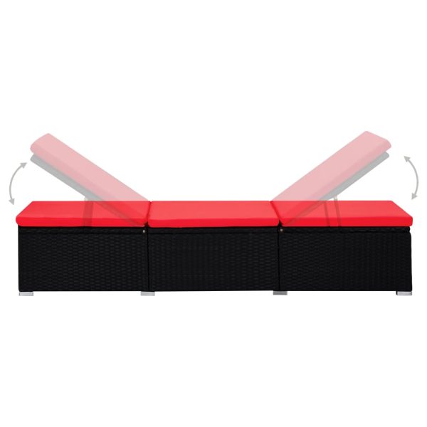 Lettino Prendisole Con Cuscino E Tavolino In Polyrattan Rosso - Image 6