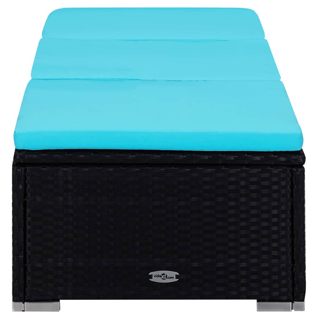 Lettino Prendisole Con Cuscino E Tavolino In Polyrattan Blu - Image 5