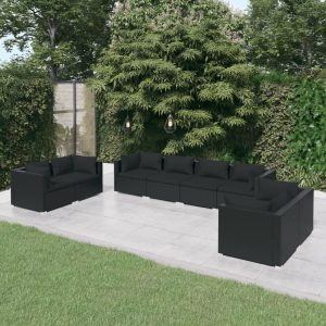 Set Divani Da Giardino 8 Pz Con Cuscini In Polyrattan Nero