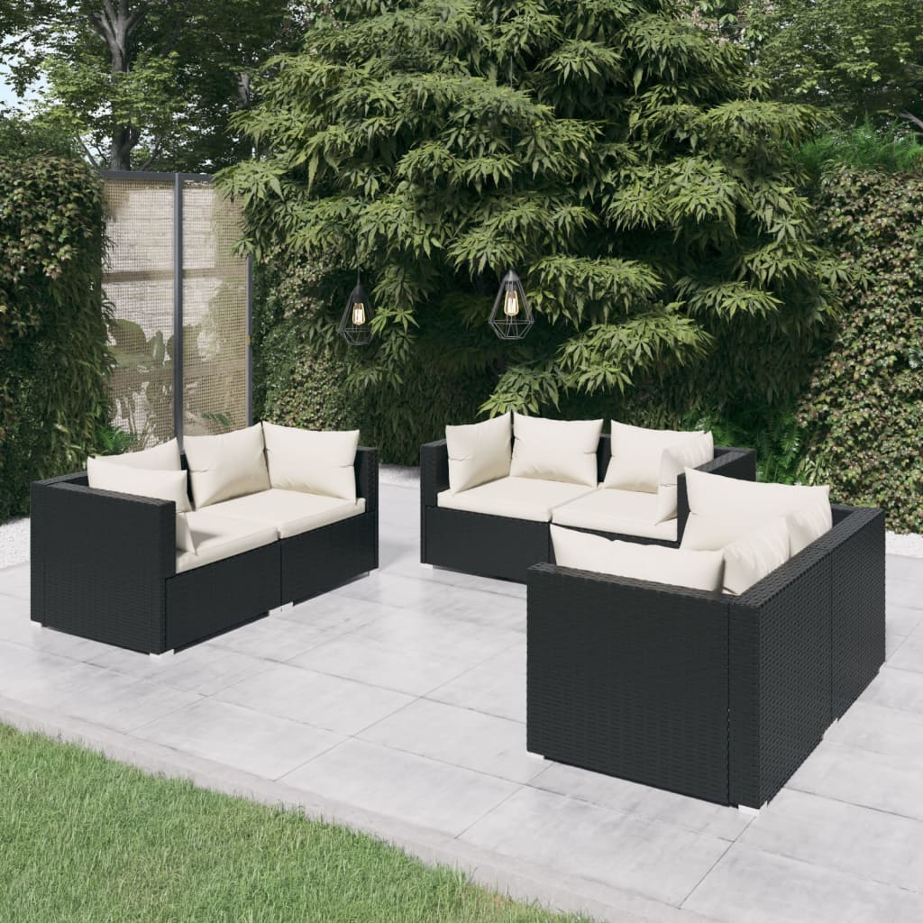 Set Divani Da Giardino 6 Pz Con Cuscini In Polyrattan Nero
