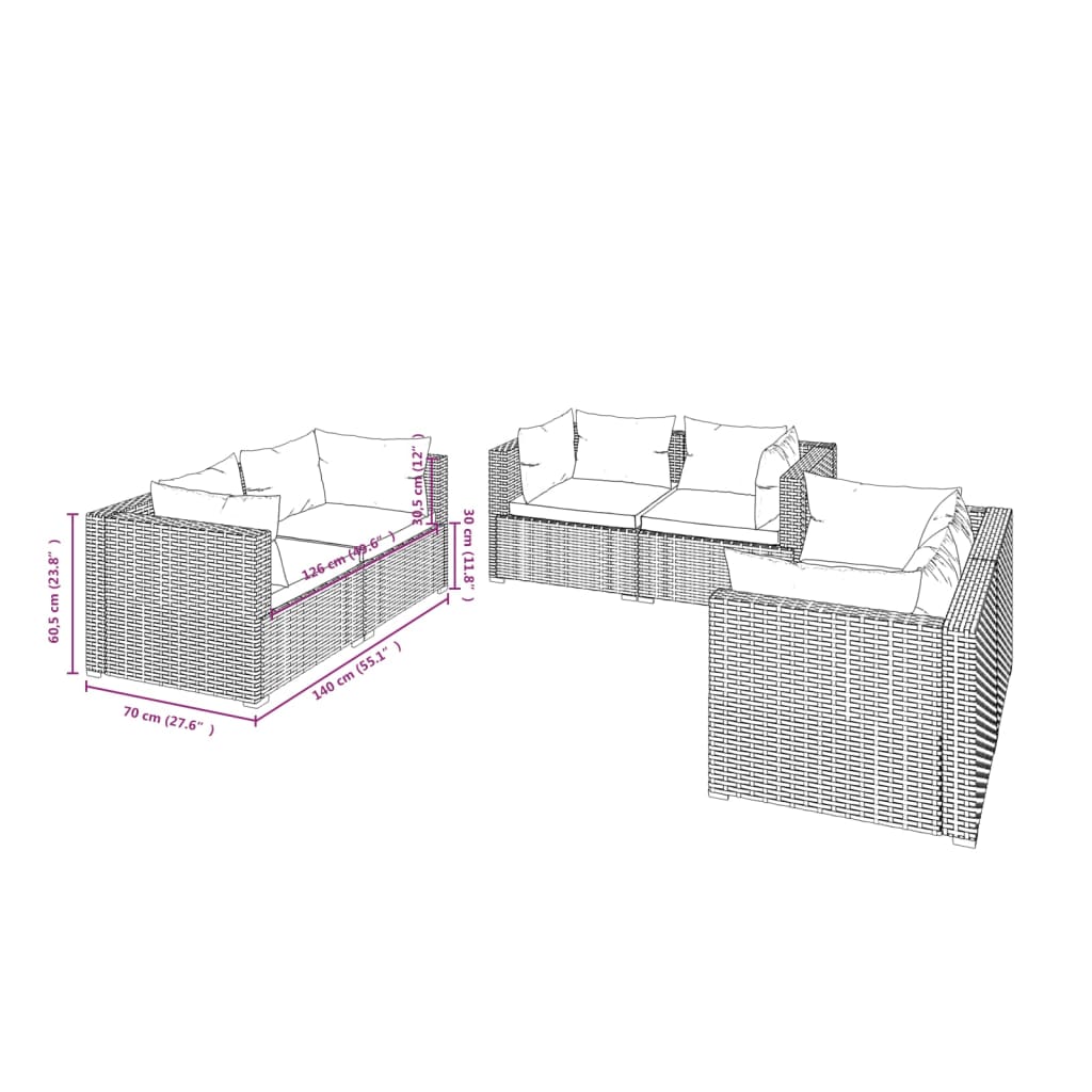 Set Divani Da Giardino 6 Pz Con Cuscini In Polyrattan Nero - Image 5