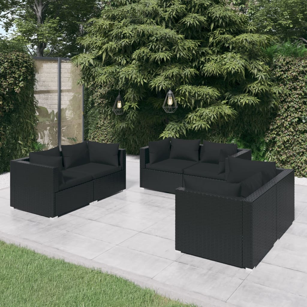 Set Divani Da Giardino 6 Pz Con Cuscini In Polyrattan Nero
