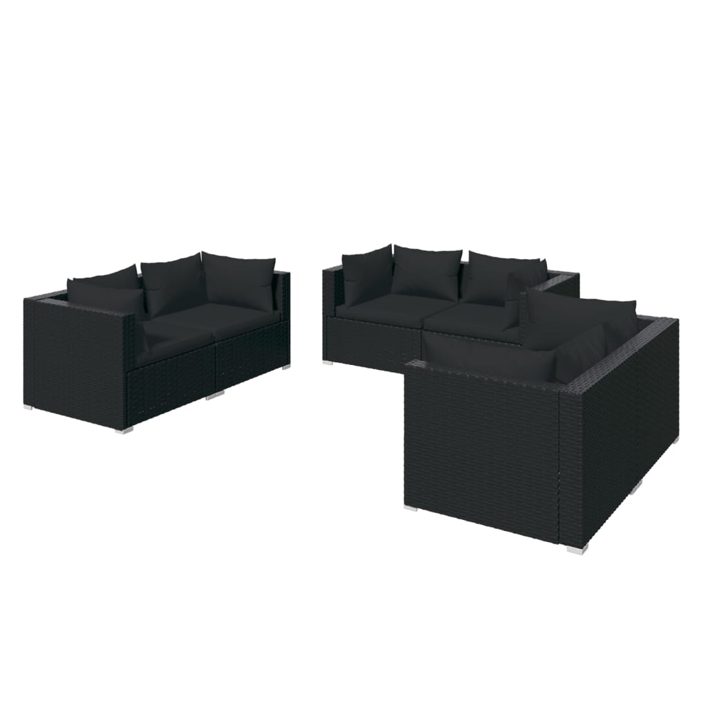 Set Divani Da Giardino 6 Pz Con Cuscini In Polyrattan Nero - Image 2