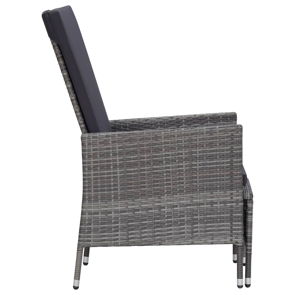 Sedia Da Giardino Reclinabile Con Cuscino In Polyrattan Grigio - Image 4
