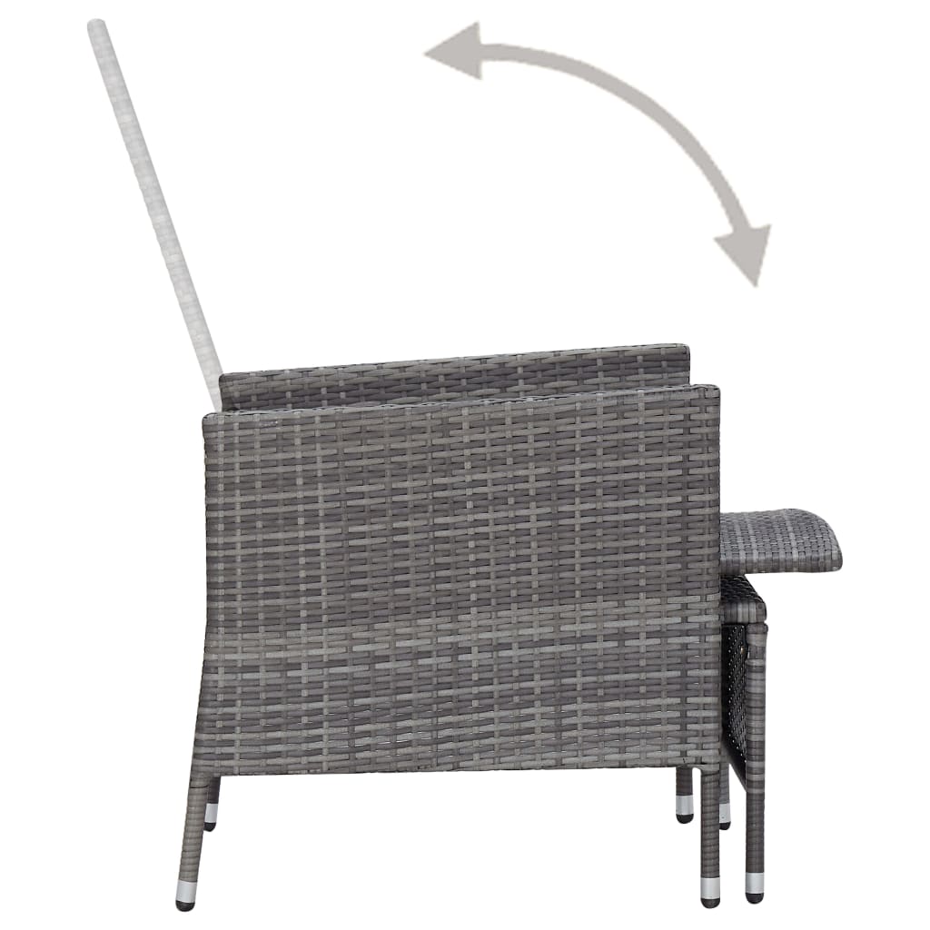Sedia Da Giardino Reclinabile Con Cuscino In Polyrattan Grigio - Image 5
