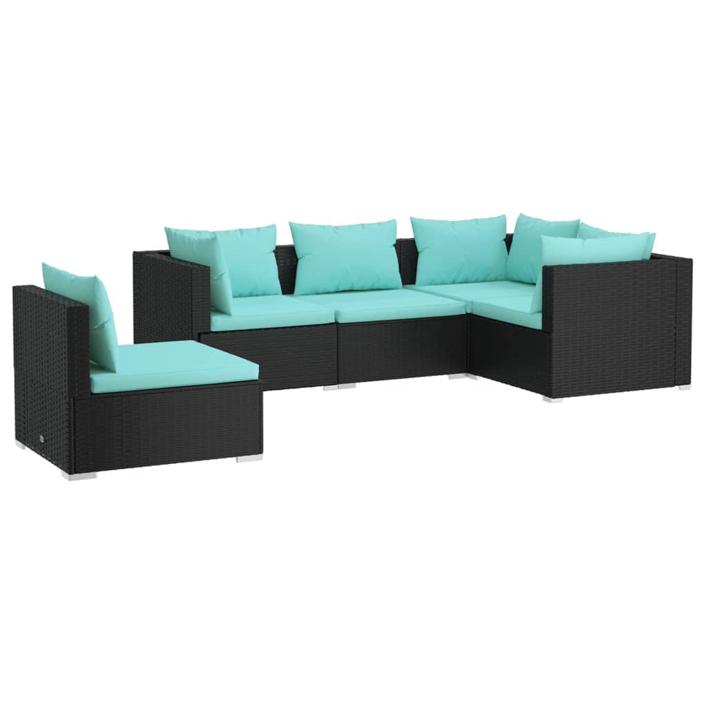 Set Divani Da Giardino 5 Pz Con Cuscini In Polyrattan Nero - Image 2
