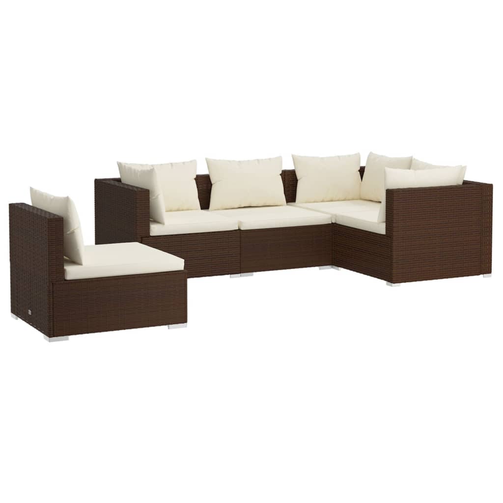 Set Divani Da Giardino Con Cuscini 5 Pz In Polyrattan Marrone - Image 2