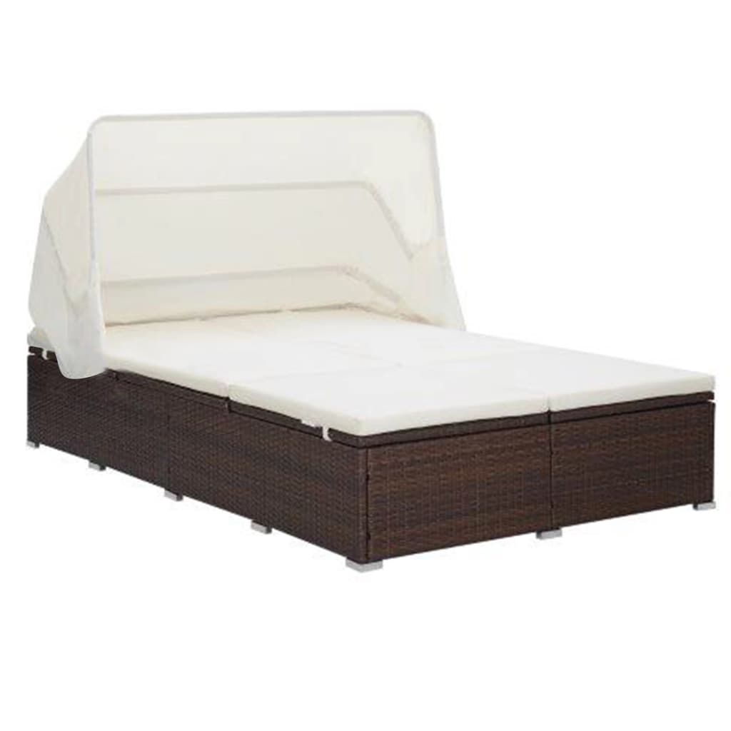 Lettino Prendisole A 2 Posti Con Cuscino In Polyrattan Marrone