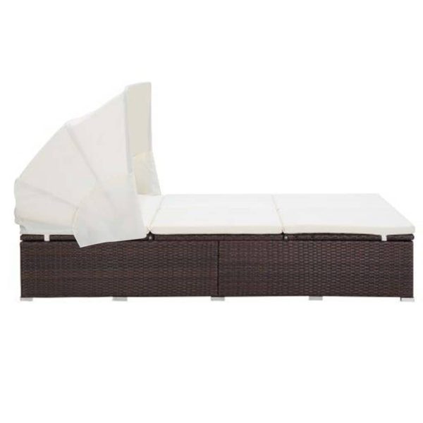 Lettino Prendisole A 2 Posti Con Cuscino In Polyrattan Marrone - Image 3