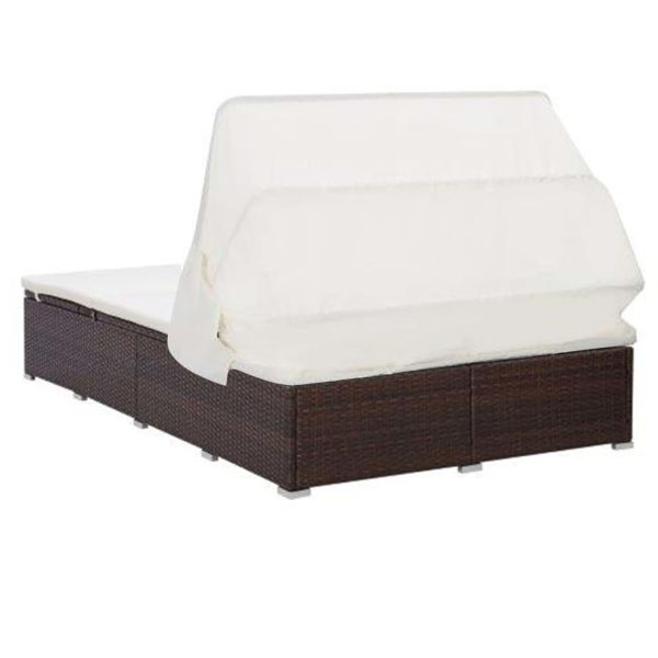 Lettino Prendisole A 2 Posti Con Cuscino In Polyrattan Marrone - Image 4