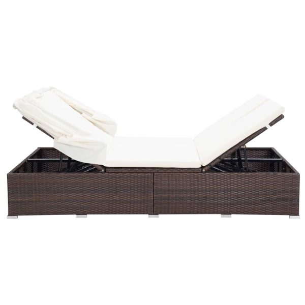 Lettino Prendisole A 2 Posti Con Cuscino In Polyrattan Marrone - Image 5