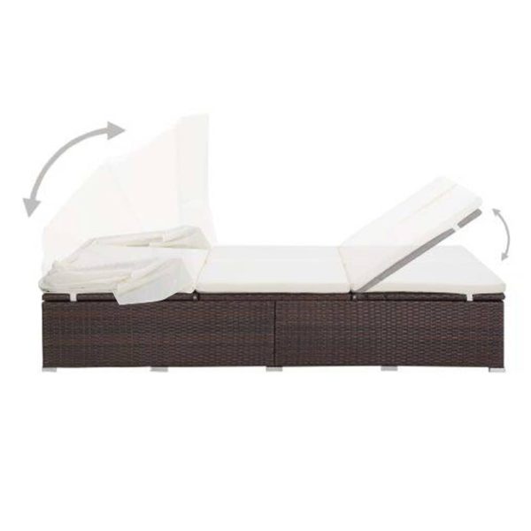 Lettino Prendisole A 2 Posti Con Cuscino In Polyrattan Marrone - Image 6