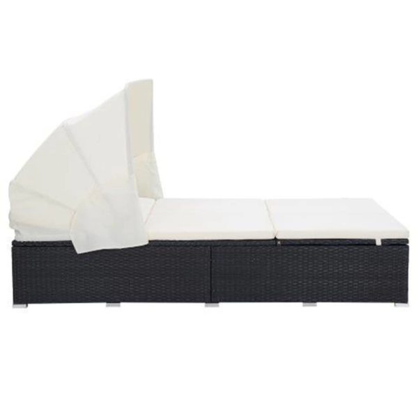Lettino Prendisole A 2 Posti Con Cuscino In Polyrattan Nero - Image 3