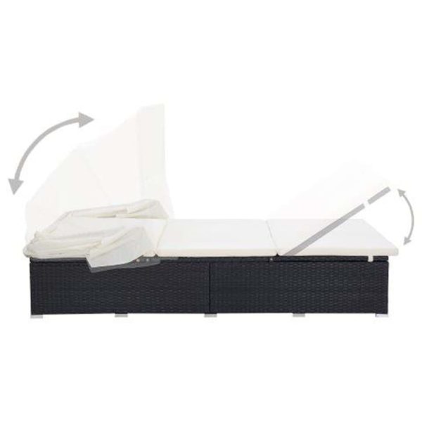 Lettino Prendisole A 2 Posti Con Cuscino In Polyrattan Nero - Image 4