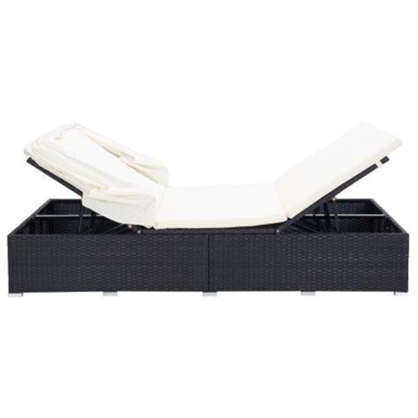 Lettino Prendisole A 2 Posti Con Cuscino In Polyrattan Nero - Image 5