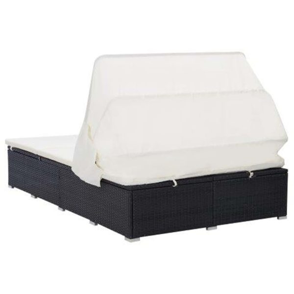 Lettino Prendisole A 2 Posti Con Cuscino In Polyrattan Nero - Image 6