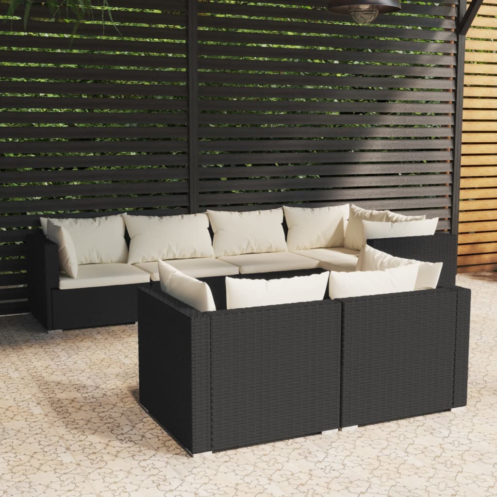 Set Salotto Da Giardino Con Cuscini 7pz Nero Polyrattan