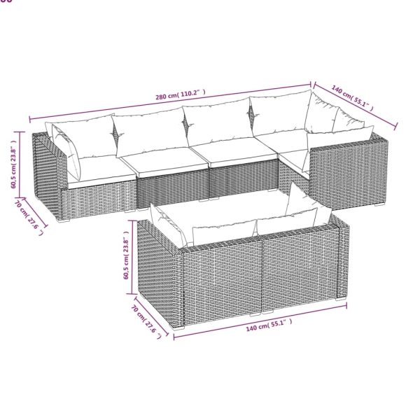 Set Salotto Da Giardino Con Cuscini 7pz Nero Polyrattan - Image 5
