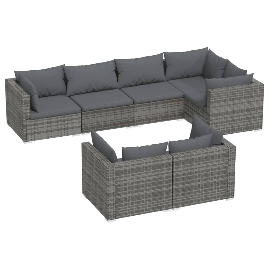 Set Divani Da Giardino 7 Pz Con Cuscini In Polyrattan Grigio - Image 2