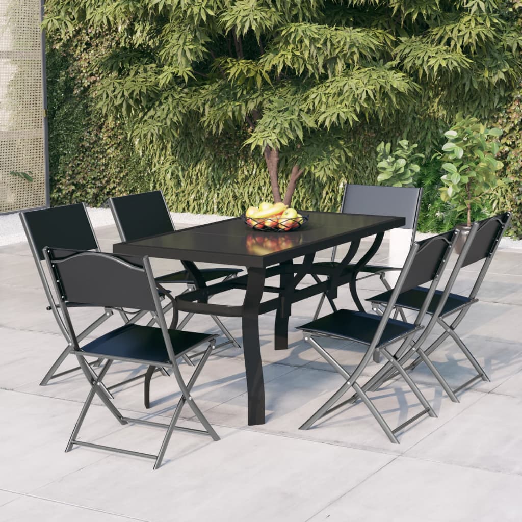 Set Da Pranzo Da Giardino 7 Pz Grigio E Nero