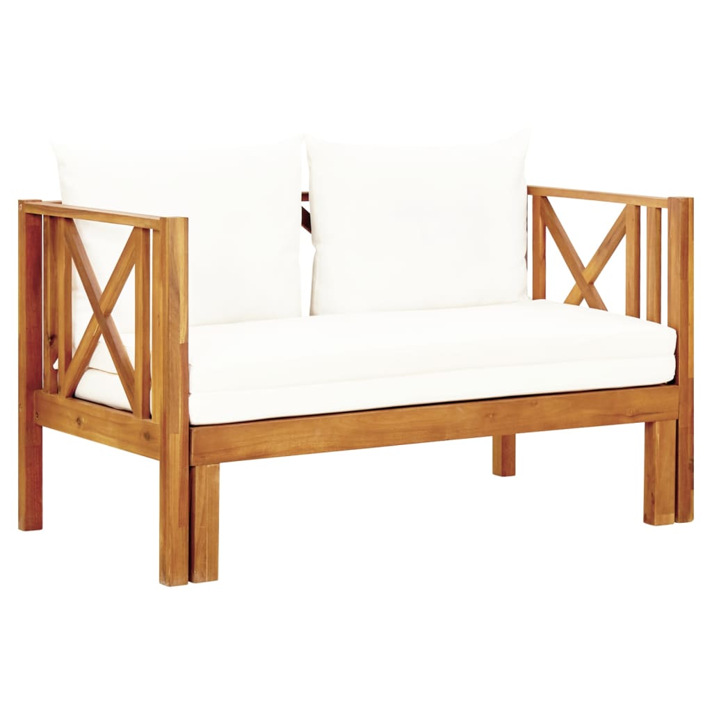 Panca Da Giardino 2 Posti Con Cuscini 120cm Massello Di Acacia