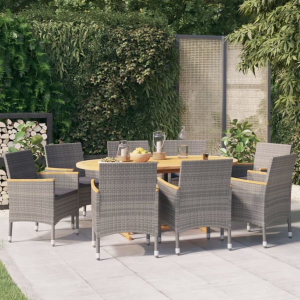 Set Da Pranzo Per Giardino 9 Pz Con Cuscini Grigio