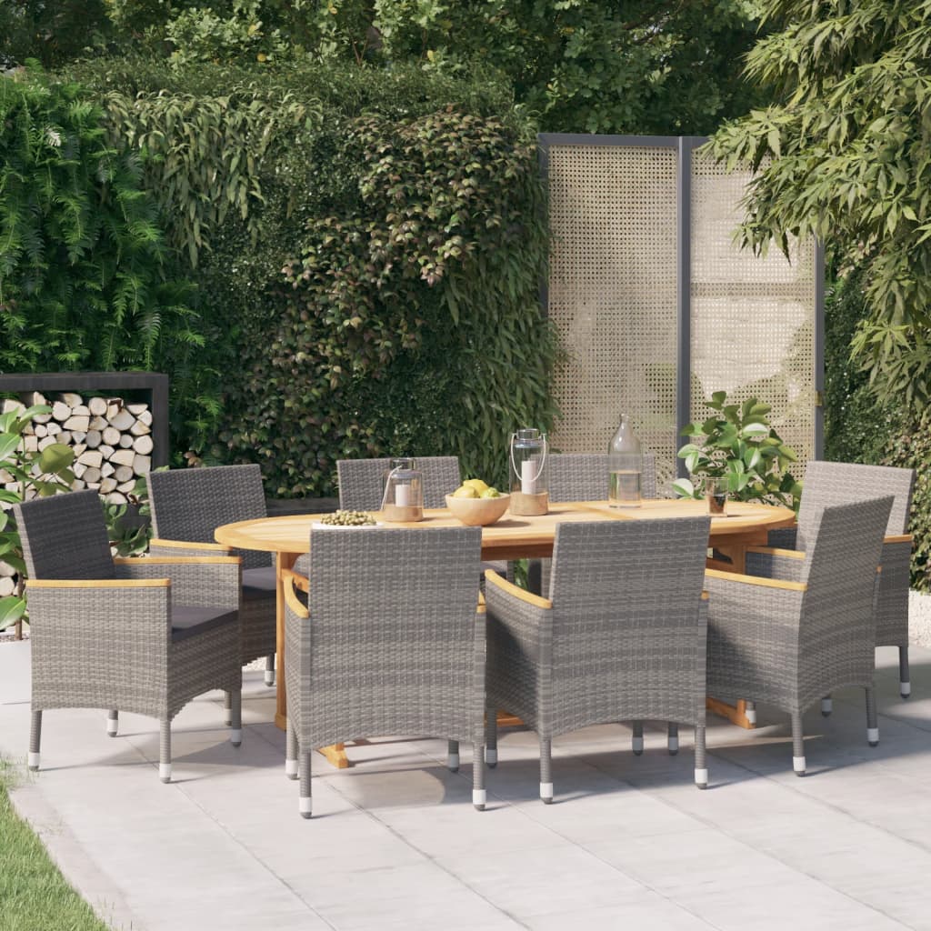 Set Da Pranzo Per Giardino 9 Pz Con Cuscini Grigio