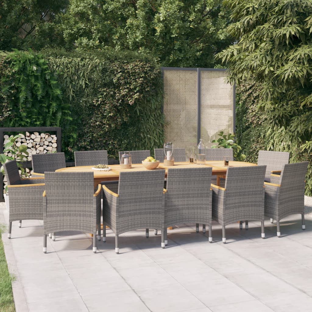 Set Da Pranzo Per Giardino 13 Pz Con Cuscini Grigio