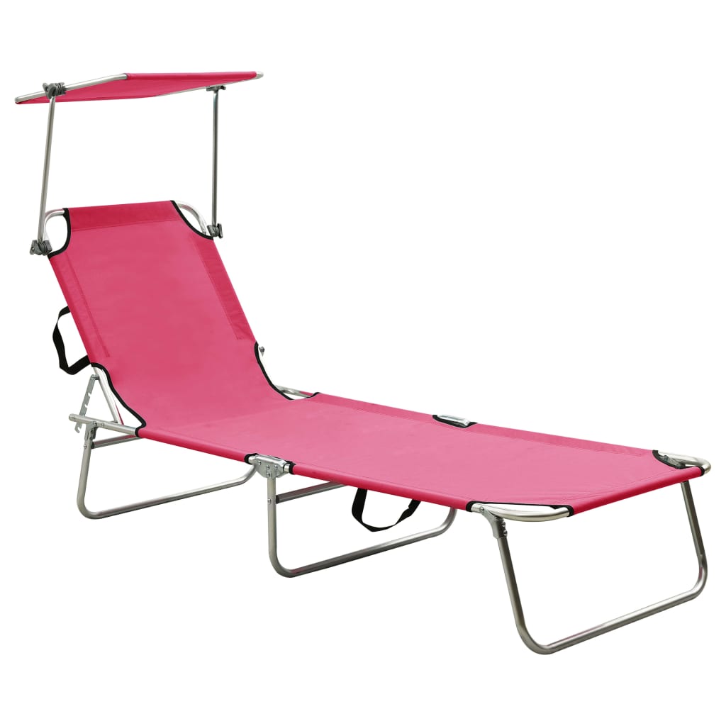 Lettino Prendisole Pieghevole Con Baldacchino Rosa In Alluminio