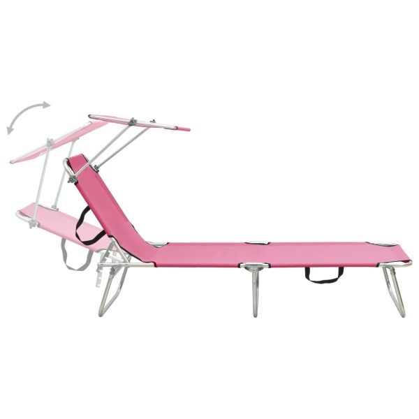 Lettino Prendisole Pieghevole Con Baldacchino Rosa In Alluminio - Image 4