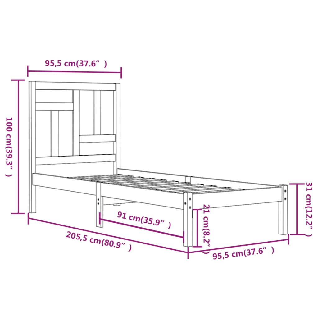 Giroletto Senza Materasso 90x200 Cm In Legno Massello Di Pino - Image 6