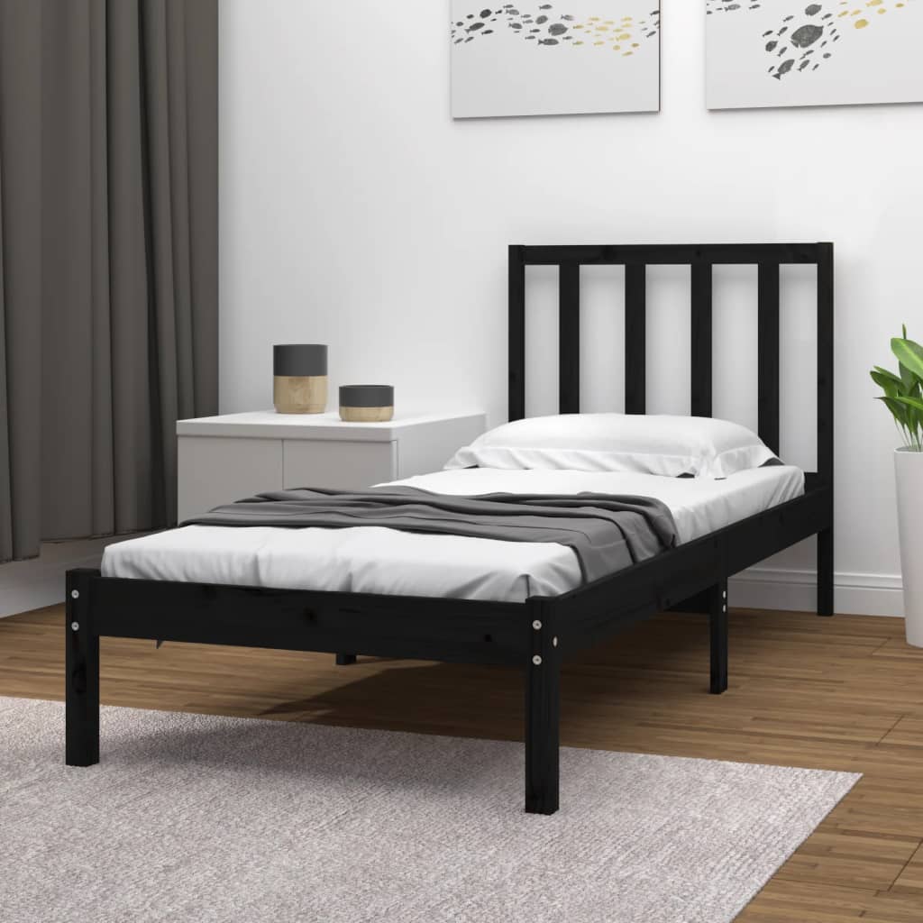 Giroletto Nero In Legno Massello Di Pino 90x190 Cm Single