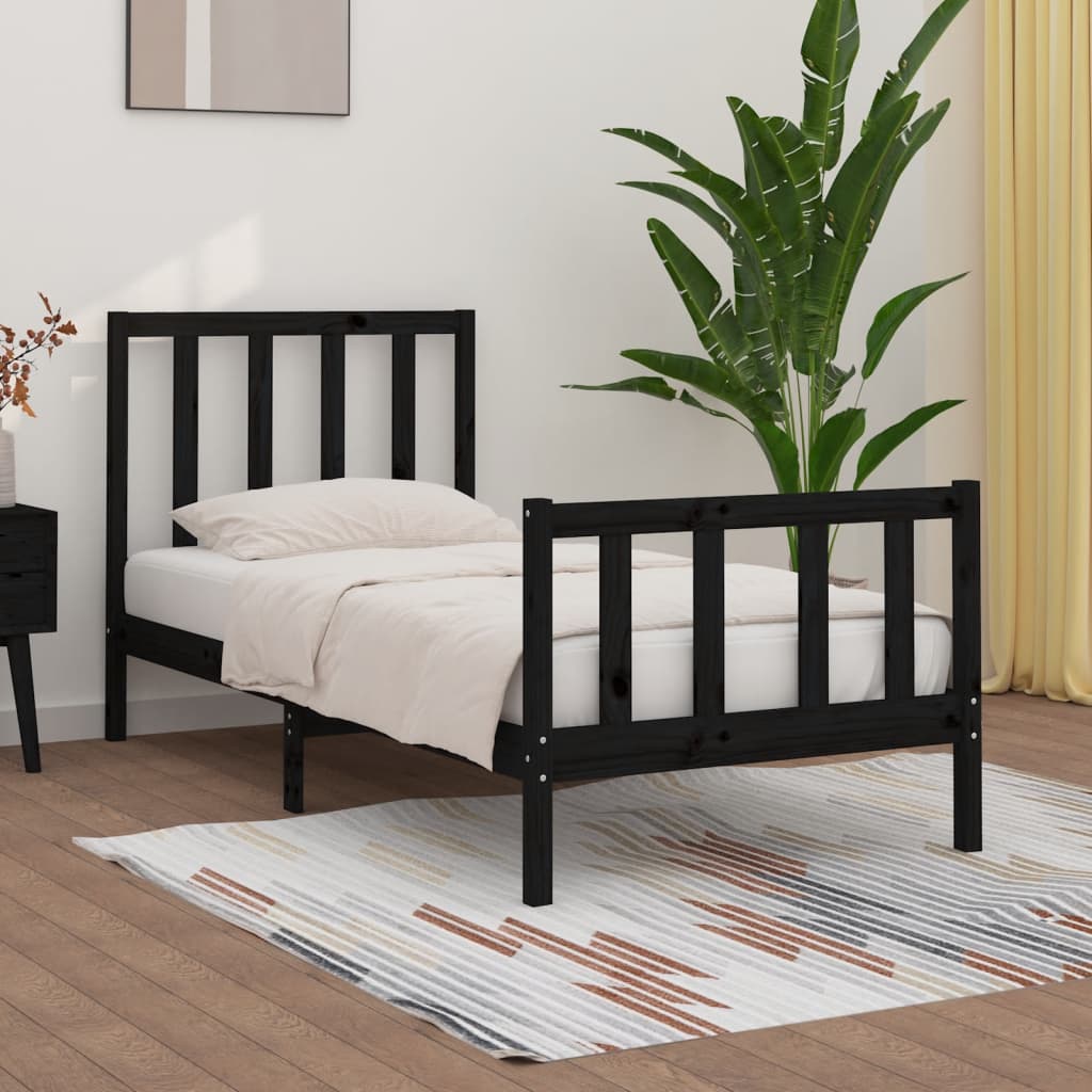 Giroletto Nero In Legno Massello 90x190 Cm Single
