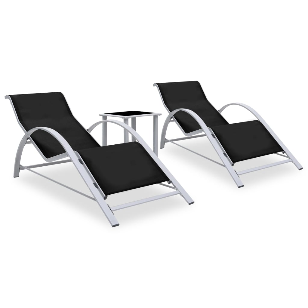 Lettini Prendisole Con Tavolino 2 Pz In Alluminio Nero