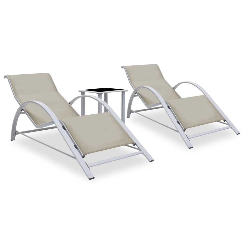 Lettini Prendisole Con Tavolino 2 Pz In Alluminio Crema