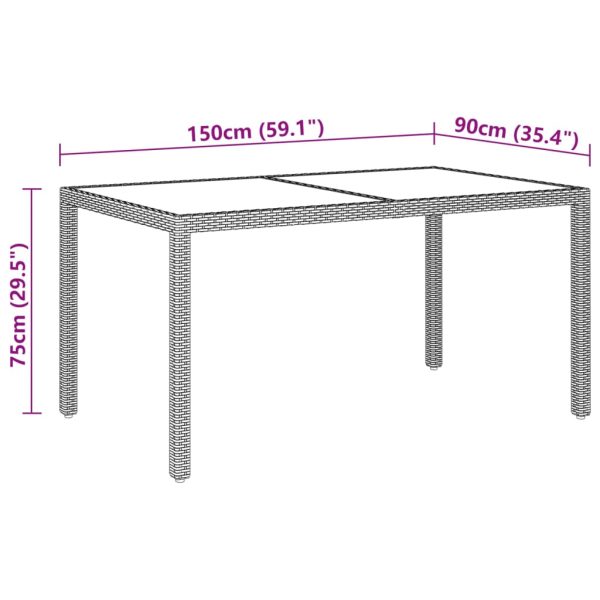 Tavolo Giardino 150x90x75cm Vetro Temperato Polyrattan Beige - Image 5