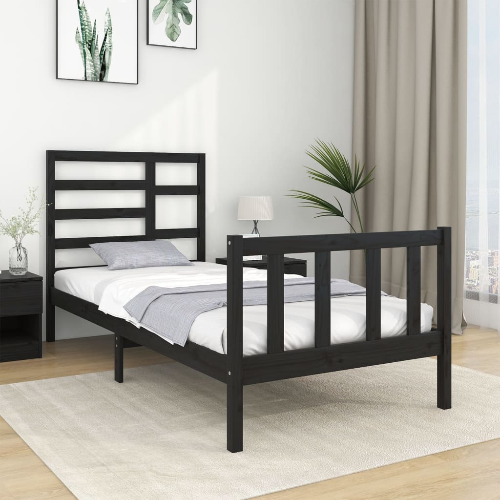 Giroletto Nero In Legno Massello 90x190 Cm Single