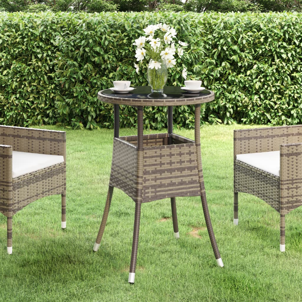 Tavolo Giardino Ø60x75 Cm Vetro Temperato E Polyrattan Grigio