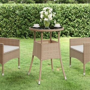 Tavolo Da Giardino Ø60x75 Cm Vetro Temperato E Polyrattan Beige