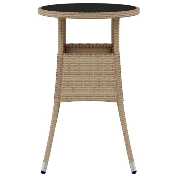 Tavolo Da Giardino Ø60x75 Cm Vetro Temperato E Polyrattan Beige - Image 3