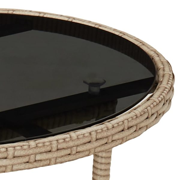 Tavolo Da Giardino Ø60x75 Cm Vetro Temperato E Polyrattan Beige - Image 5