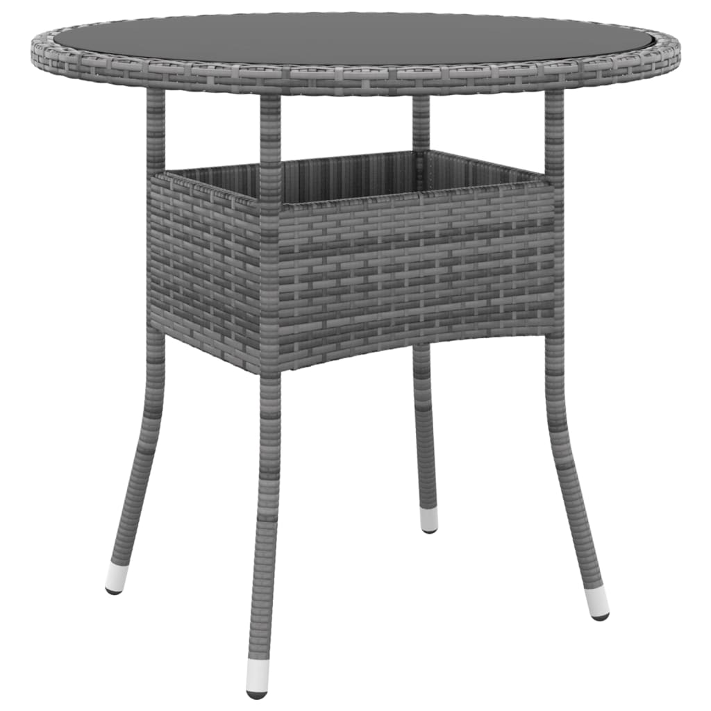 Tavolo Da Giardino Ø80x75cm Vetro Temperato E Polyrattan Grigio