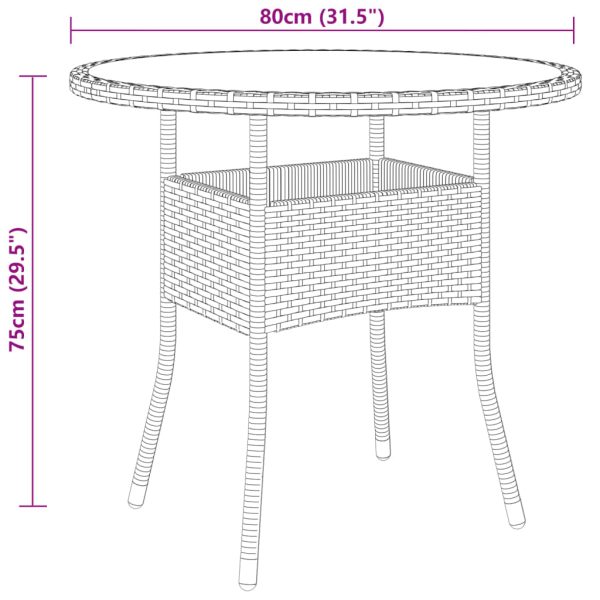 Tavolo Da Giardino Ø80x75cm Vetro Temperato E Polyrattan Grigio - Image 4