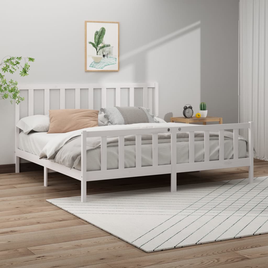 Giroletto Senza Materasso Bianco 200x200 Cm Legno Massello Pino