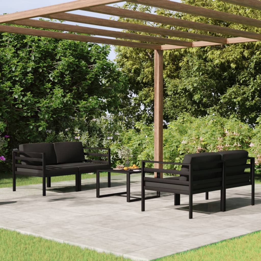 Set Divani Da Giardino 5 Pz Con Cuscini In Alluminio Antracite